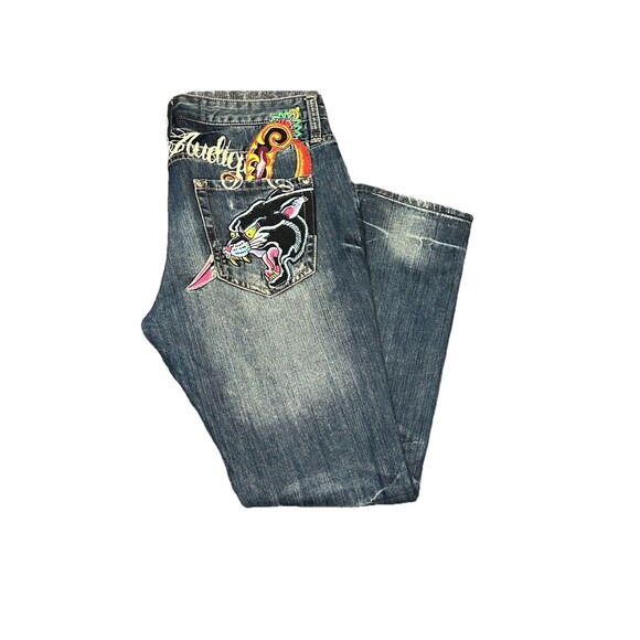 Christian Audigier Ed Hardy Y2K Panther King Embroidered Jeans 36x32 Skater